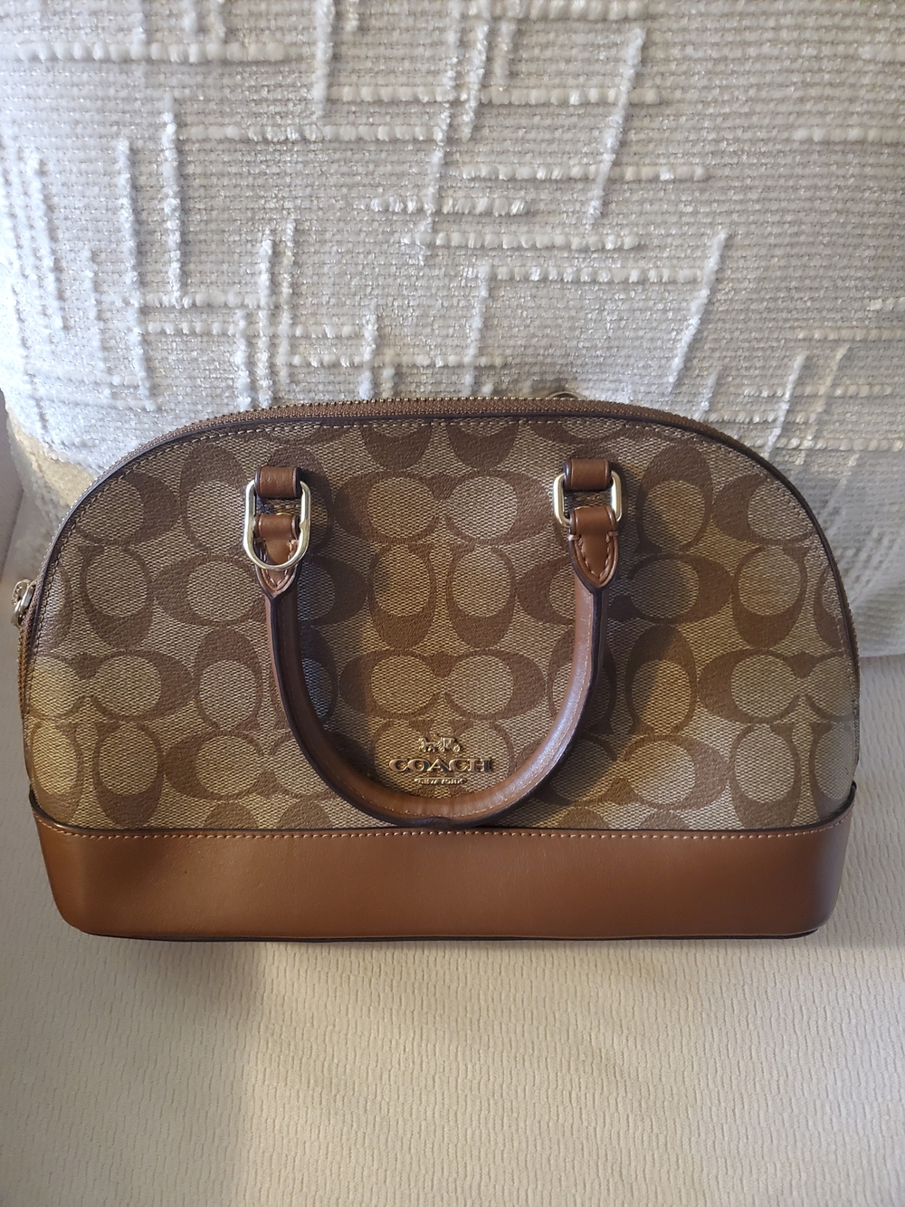 Coach Signature Tan and Brown Dome Satchel